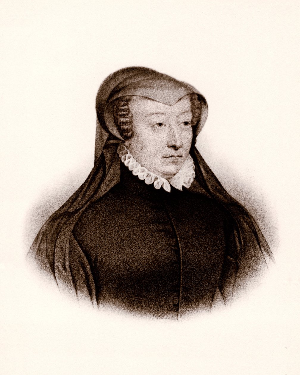 Retrato de Catarina de Médicis (Caterina de Medici) (1519-1589). Rainha de França, gravura do século XIX de Unbekannter Künstler