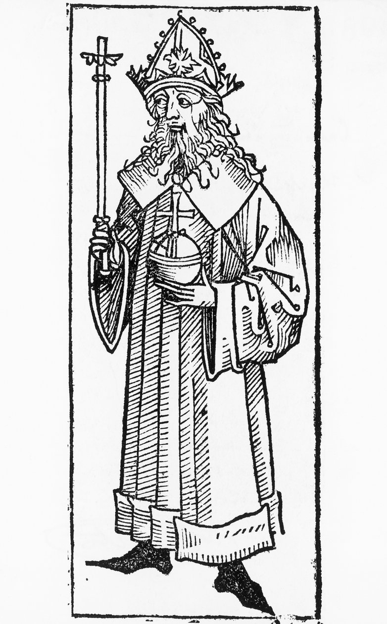 Retrato de Carlos IV de Luxemburgo (1316-1378), Rei alemão e Rei da Boémia (como Carlos) de 1346 a 1378, e Imperador Romano Sagrado de 1355 a 1378, xilogravura de William M. Timlin