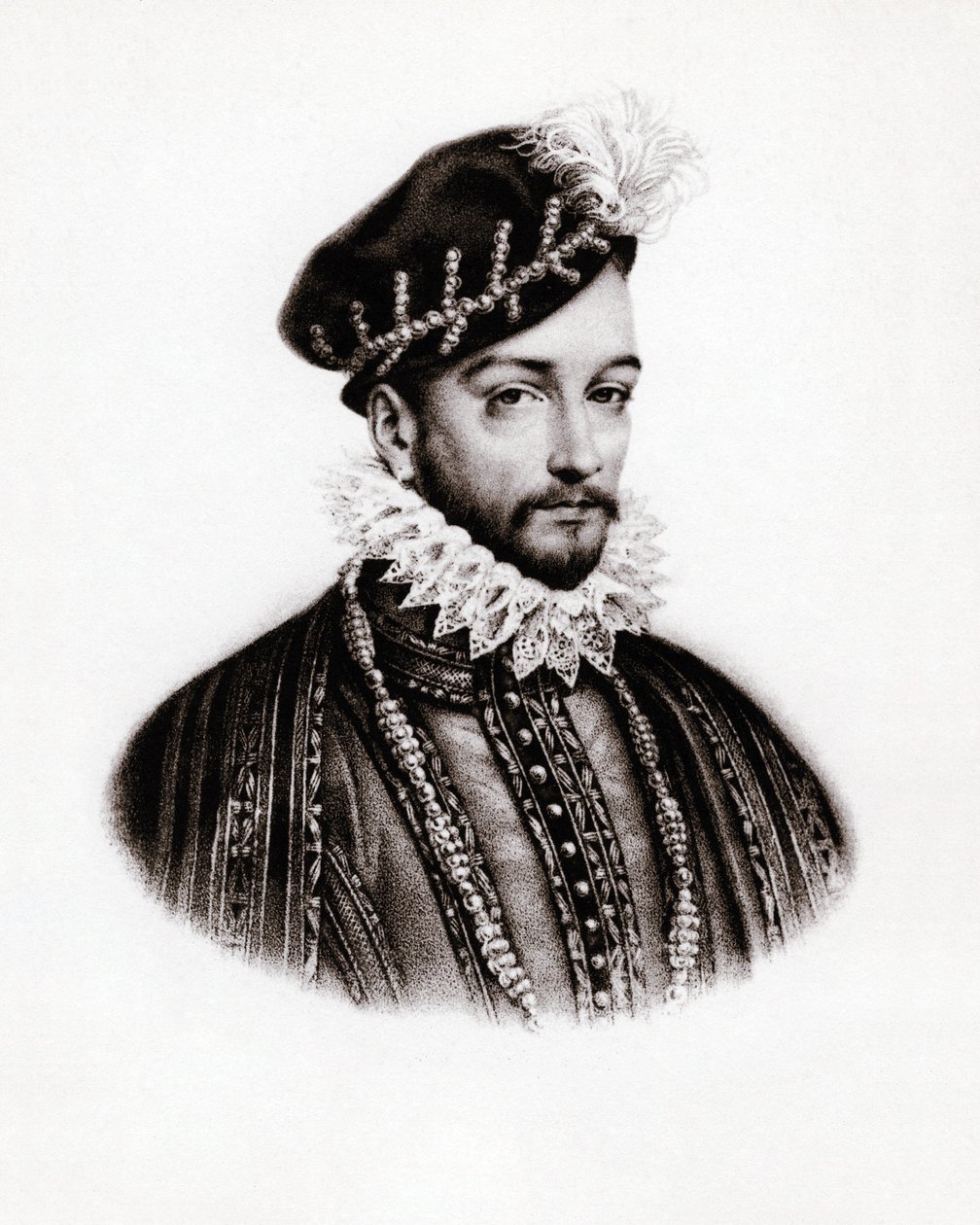 Retrato de Carlos IX (1560-1574) Rei de França, gravura, sd. de Unbekannter Künstler