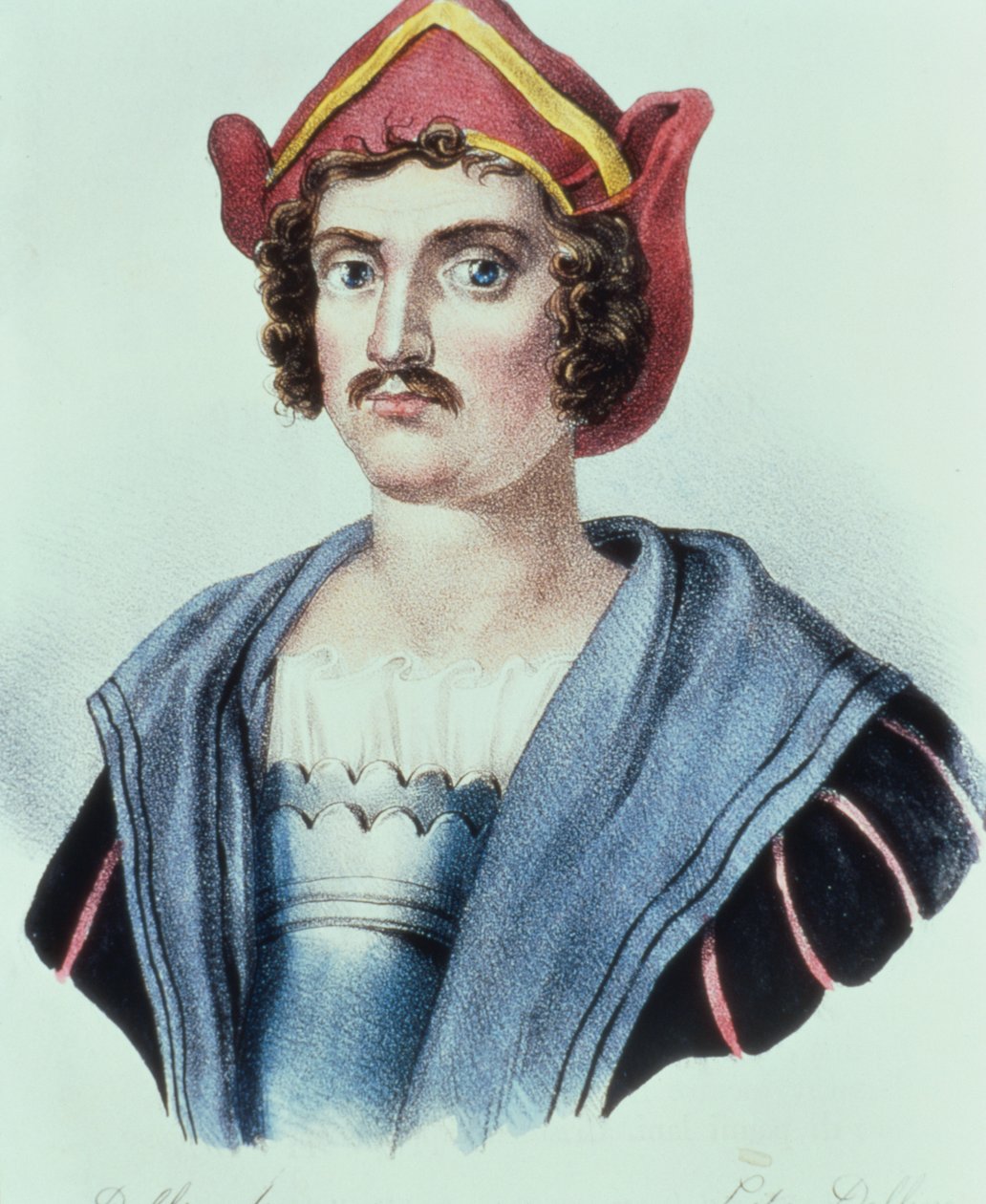 Retrato de Cristóvão Colombo (1441-1506) por Dolfino (litografia) de Unbekannter Künstler