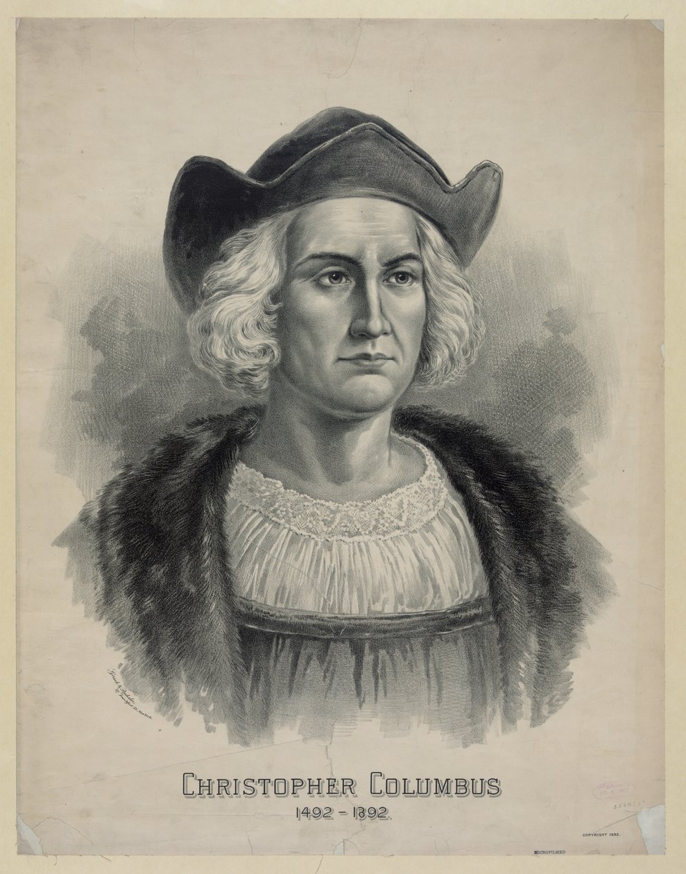 Retrato de Cristóvão Colombo (1451 - 1506), c.1892 (litografia) de Unbekannt