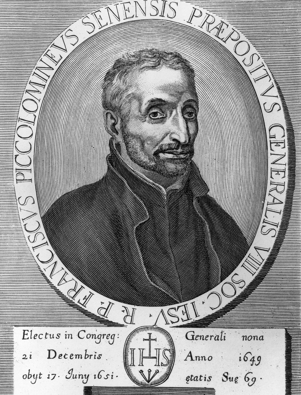 Retrato de Francesco Piccolomini (1582-1651), jesuíta italiano, foi Superior Geral da Companhia de Jesus de 1649 a 1651, gravando de William M. Timlin