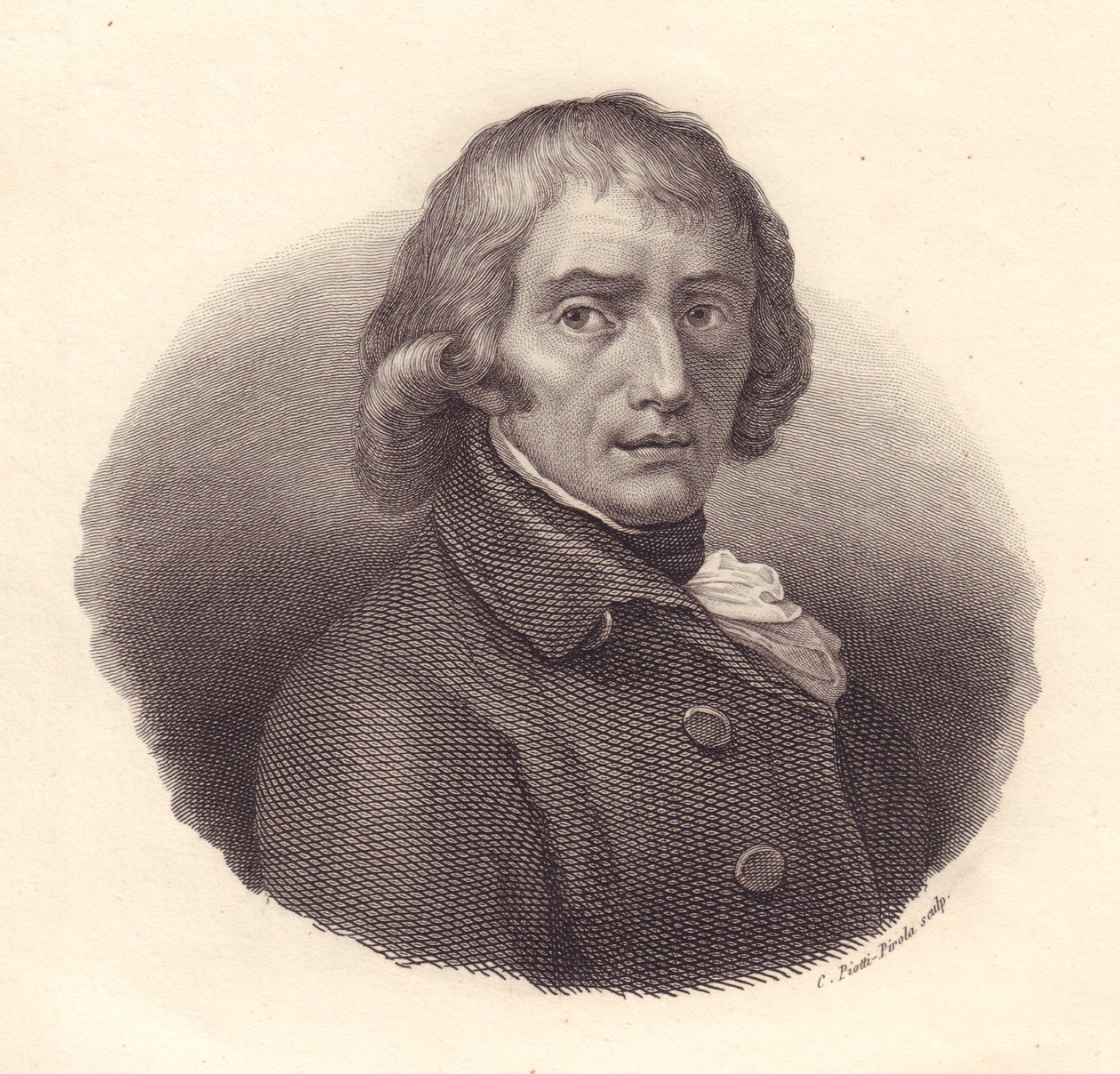 Retrato do poeta italiano Giuseppe Parini (1729-1799), gravura em cobre de Piotti a partir de desenho de Andrea Appiani de William M. Timlin