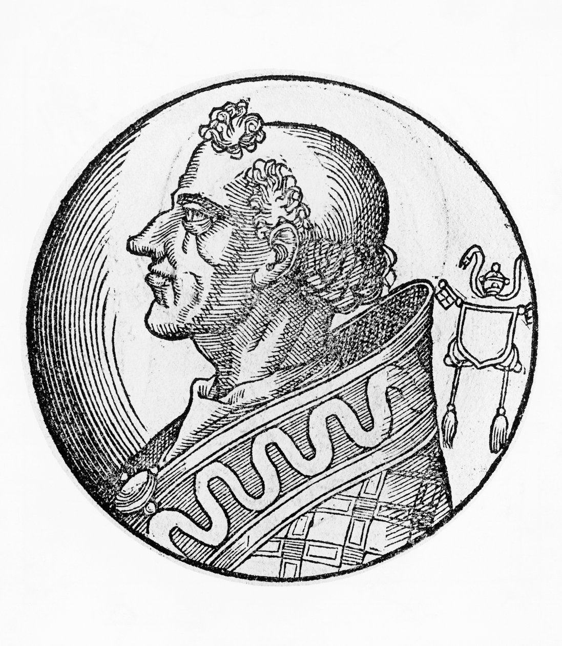Retrato de João II (Mercurius de Projectus, falecido em 535), 56º Papa da Igreja Católica de 533, gravura de William M. Timlin