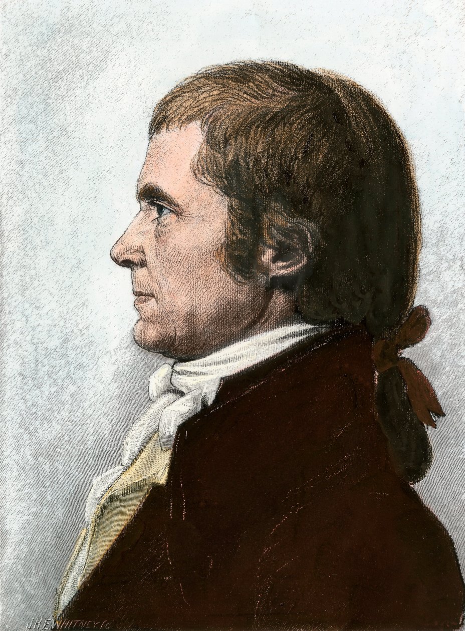 Retrato de John Marshall (1755-1835), advogado e estadista americano, Presidente do Supremo Tribunal dos Estados Unidos. Litografia do século XIX, baseada numa pintura de Charles Fevret de Saint Memin (1770-1852). de Unbekannter Künstler