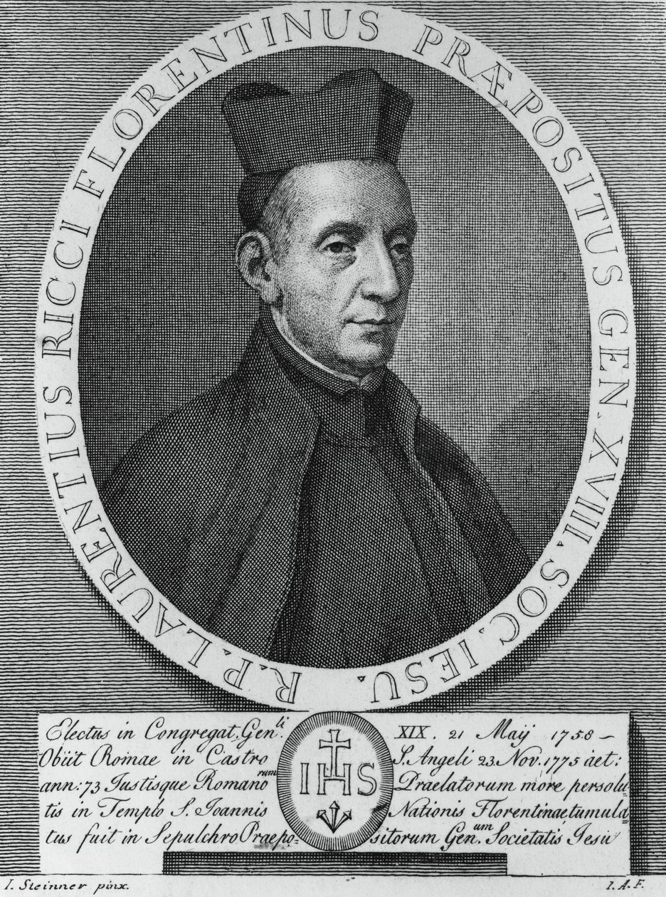 Retrato de Lorenzo Ricci (1703-1775), jesuíta italiano e 18º Superior Geral da Companhia de Jesus, gravura de William M. Timlin