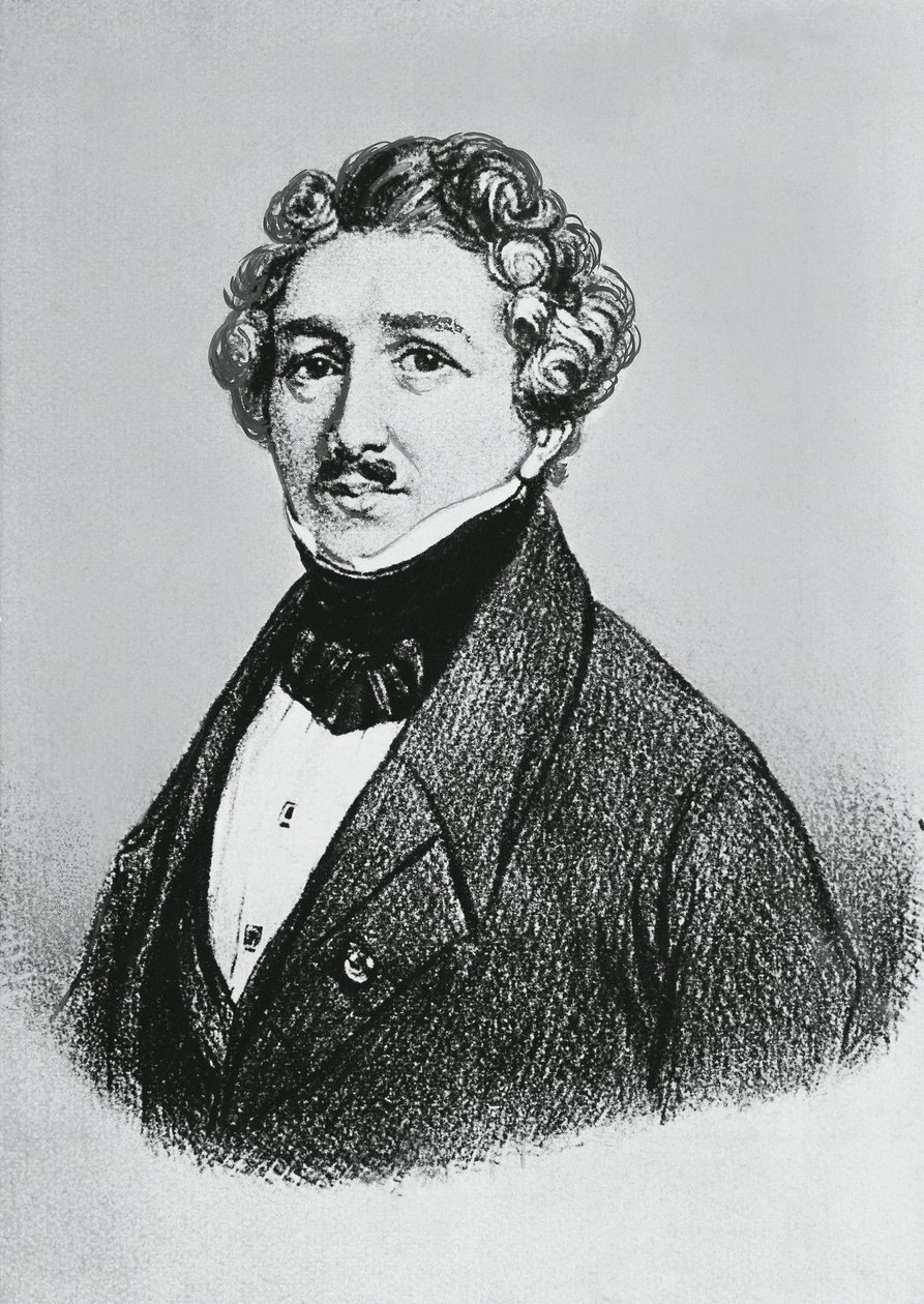 Retrato de Louis-Jacques-Mande Daguerre (1787-1851), artista francês, físico e químico, reconhecido pela sua invenção do processo daguerreótipo da fotografia de William M. Timlin