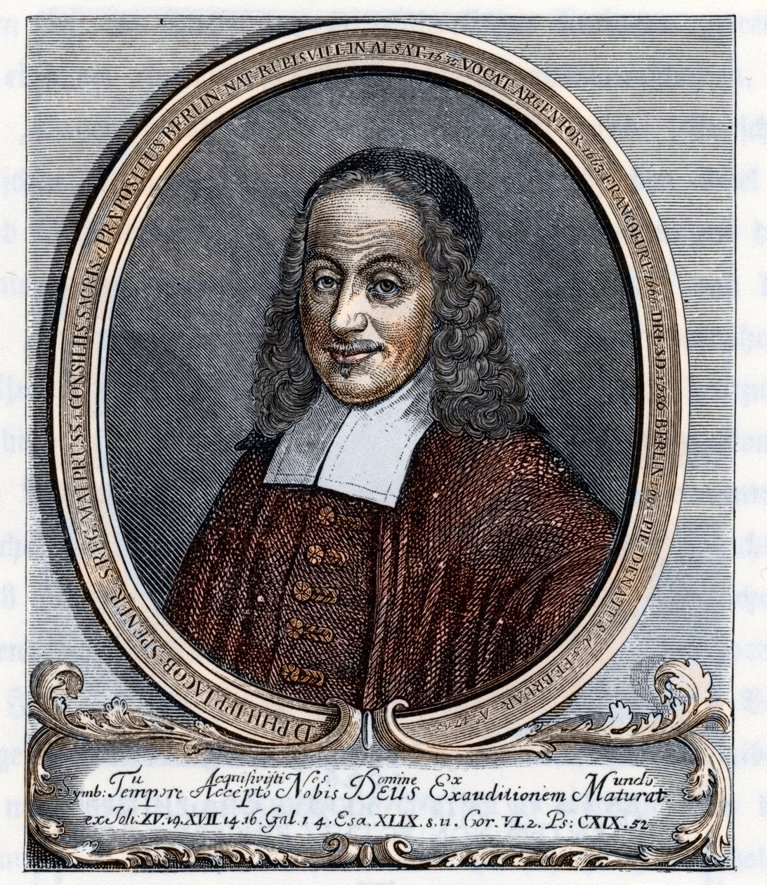 Retrato de Philipp Jacob Spener (Philippe Jacques Spener) (1635-1705) Teólogo luterano fundador do pietismo (pietismo) Gravura de "Germania" de Johannes Scherr 1880 Coleção particular de Unbekannter Künstler