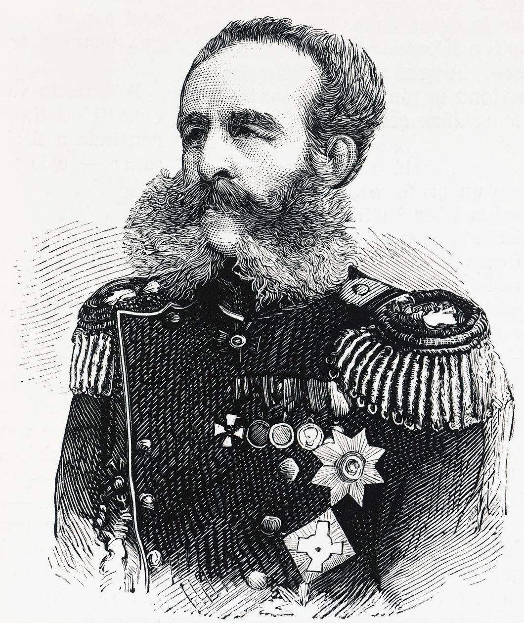 Retrato do Príncipe Dmitry Ivanovich Sviatopolk-Mirsky (1825-1899), general russo, gravura de William M. Timlin