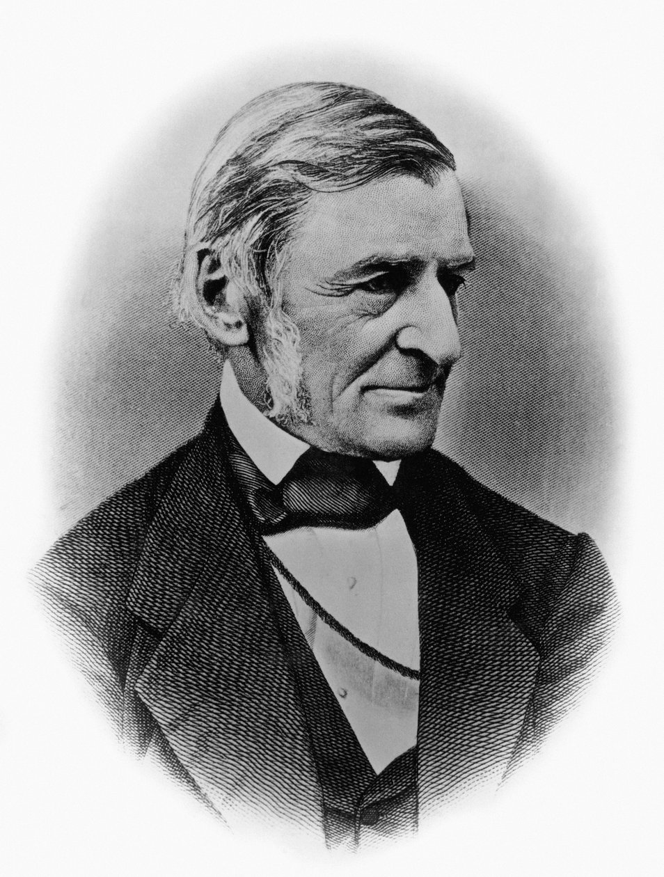 Retrato de Ralph Waldo Emerson (1803-1882), filósofo, poeta, escritor, ensaísta americano e um dos fundadores do movimento Transcendentalista, gravura após fotografia de William M. Timlin