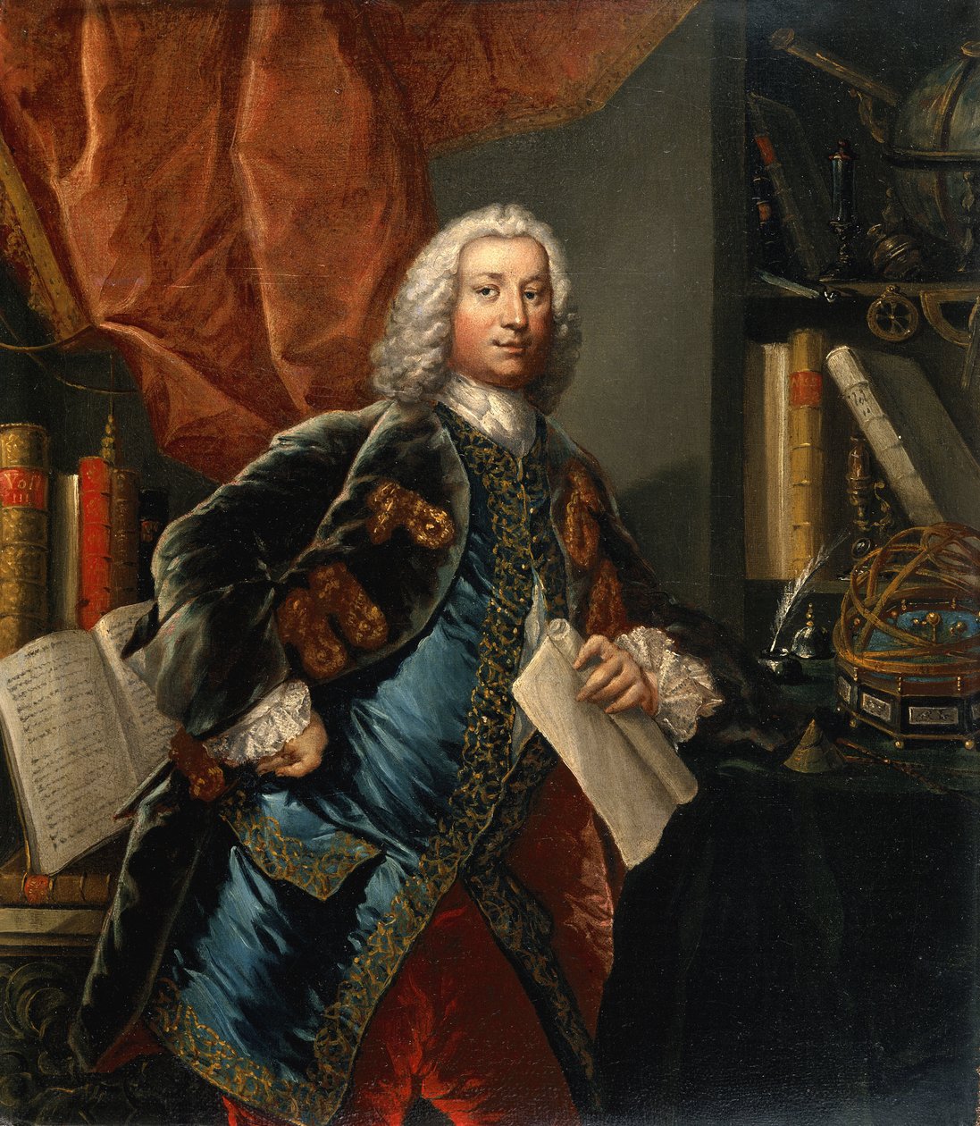 Retrato de um cavalheiro no seu estudo com instrumentos científicos, c 1750 de Unbekannter Künstler