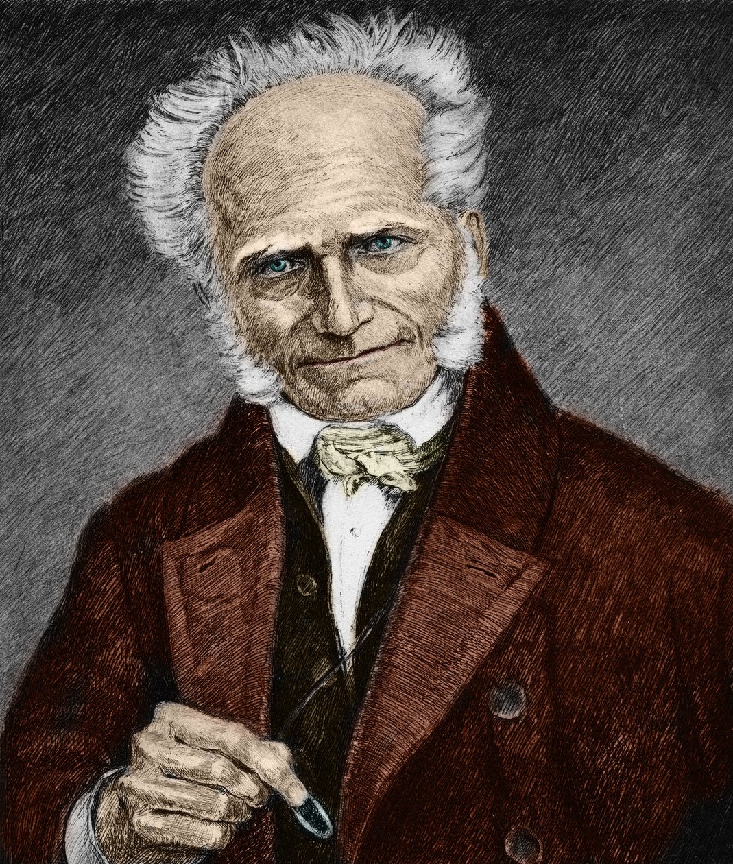 Retrato do filósofo alemão Arthur Schopenhauer (1788-1860). Século XIX (gravura). de Unbekannter Künstler