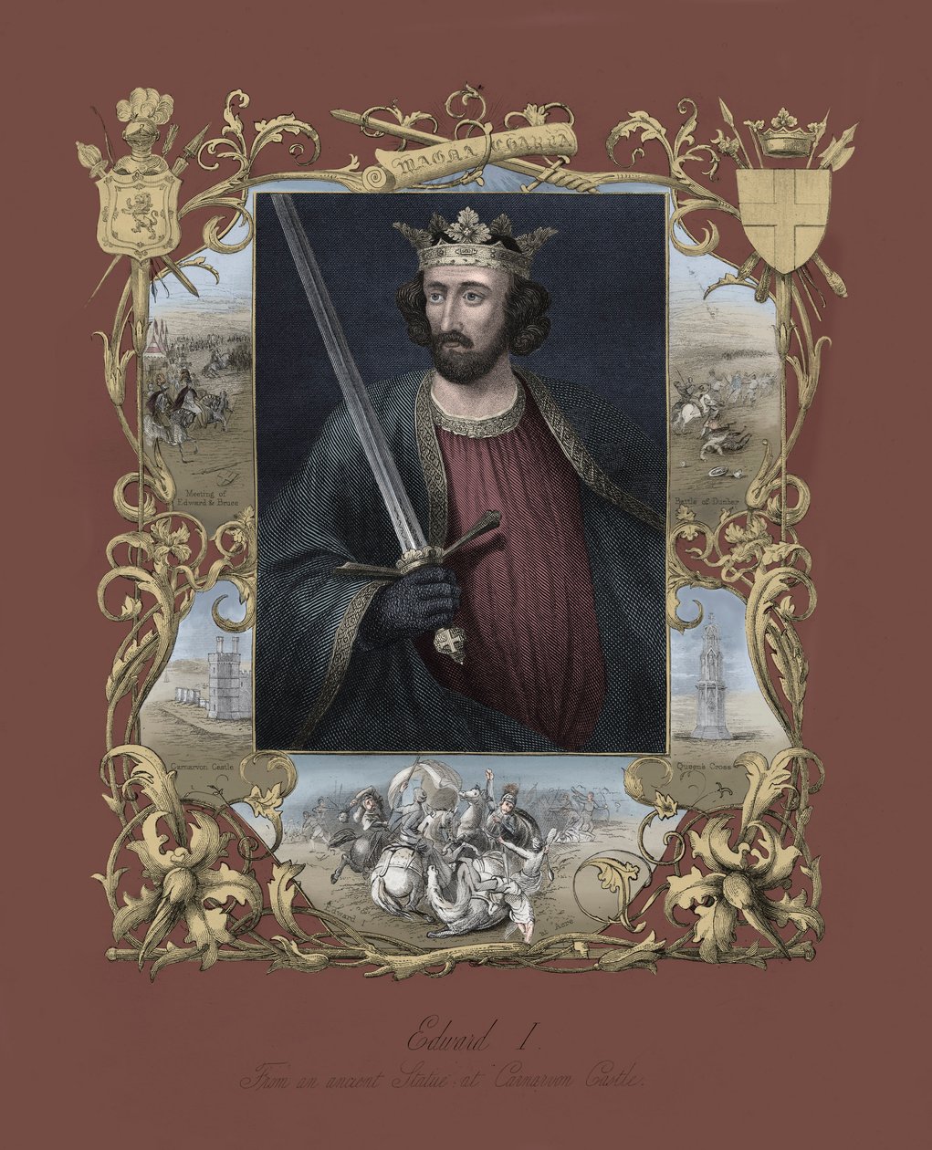 Retrato do Rei de Inglaterra Eduardo I (estampado) de Unbekannter Künstler