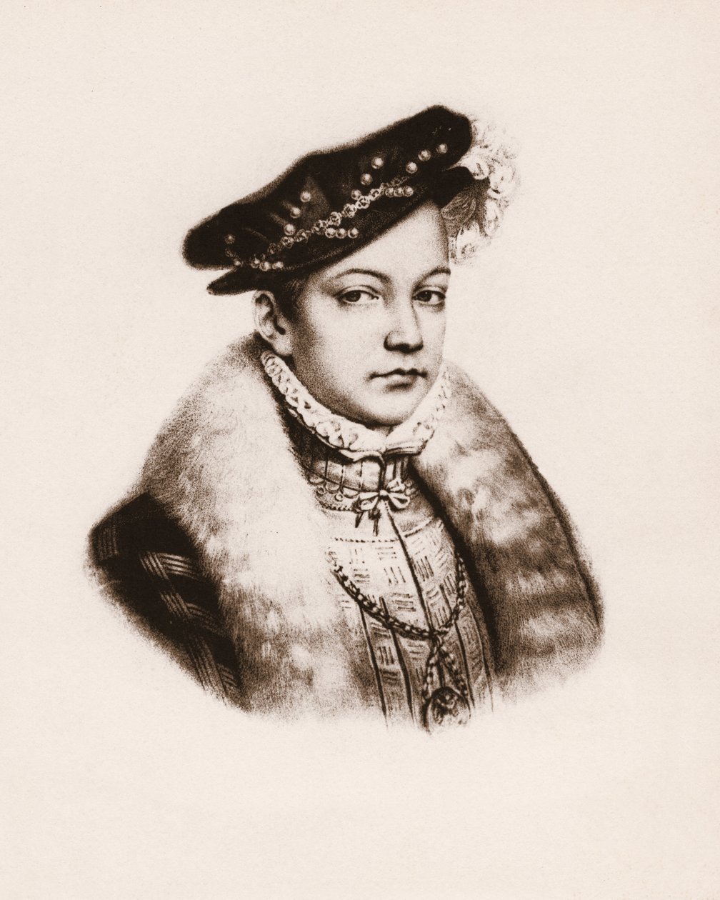 Retrato do rei de França François II (1544-1560) Gravura do século XIX de Unbekannter Künstler