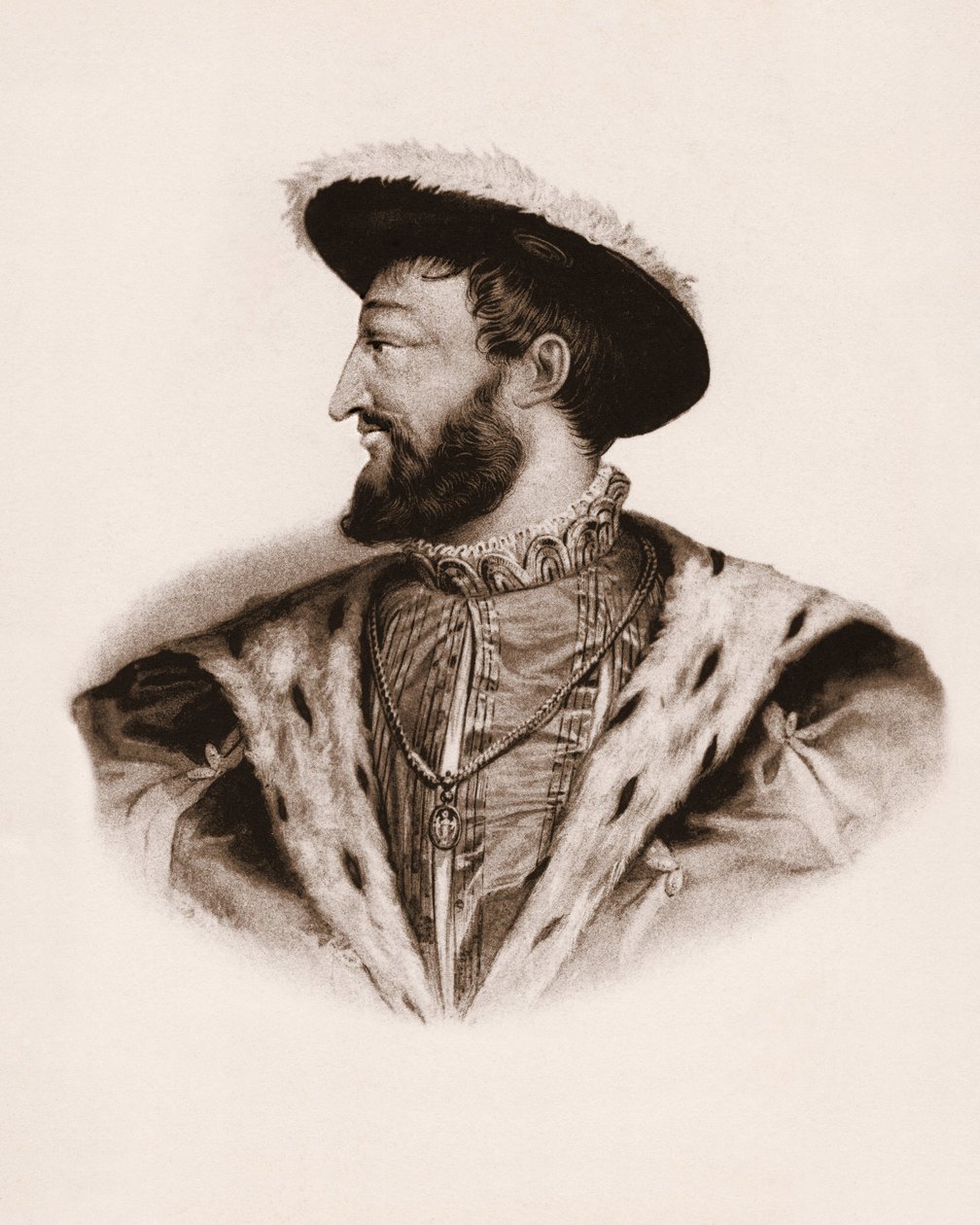 Retrato do rei de França François I (1494-1547) Gravura do século XIX de Unbekannter Künstler