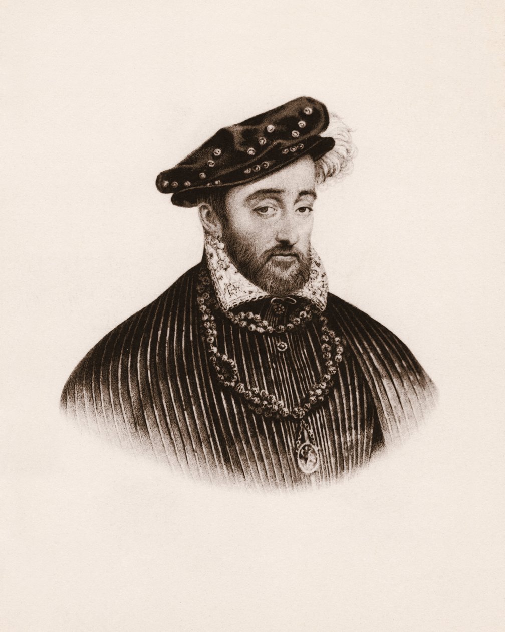 Retrato do rei de França Henrique II (1519-1559) Gravura do século XIX de Unbekannter Künstler
