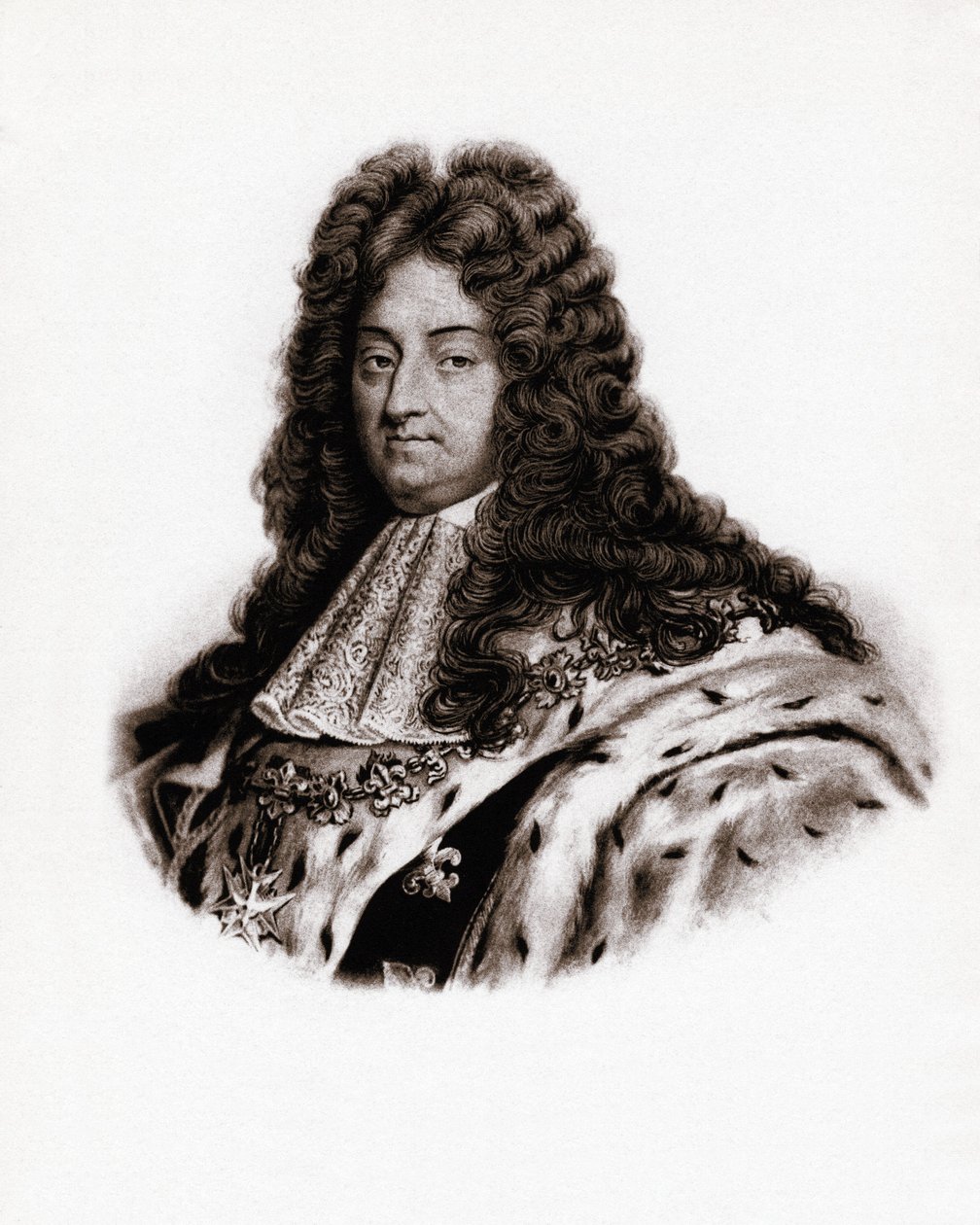Retrato do rei de França Luís XIV (1638-1715) Gravura do século XIX de Unbekannter Künstler