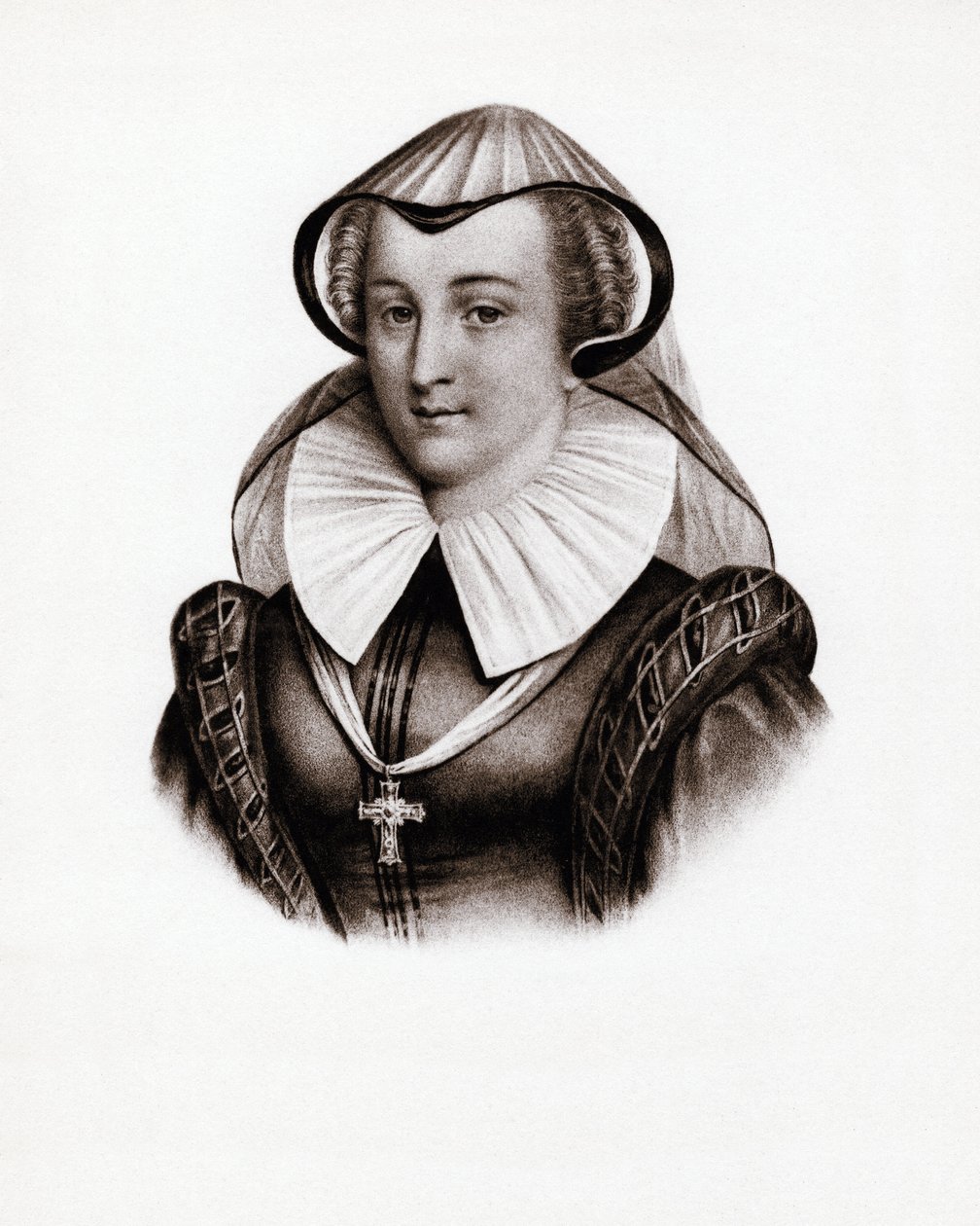 Retrato da rainha de França Marie Stuart (Marie Iere da Escócia) (1542-1587). Gravura do século XIX de Unbekannter Künstler