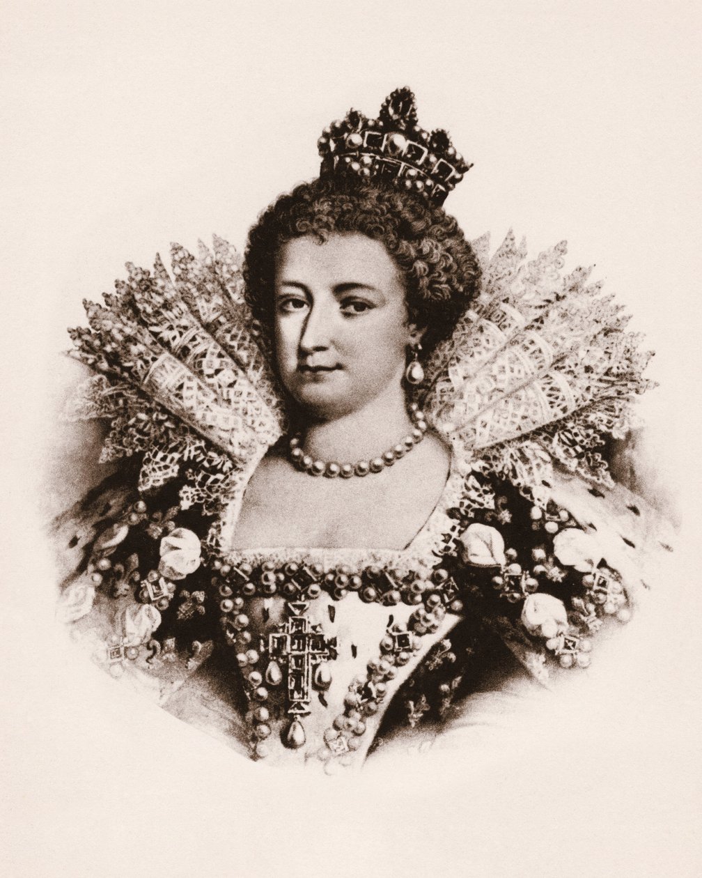 Retrato da rainha de França Marie de Medicis (1576-1642) Gravura do século XIX de Unbekannter Künstler