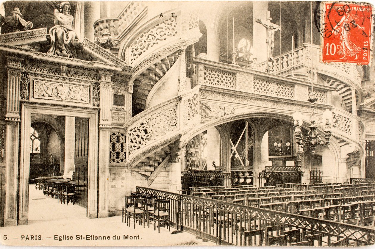 Postal/Church of Saint Etienne du Mont, le jube/Paris/Seine/Ile de France/França de William M. Timlin