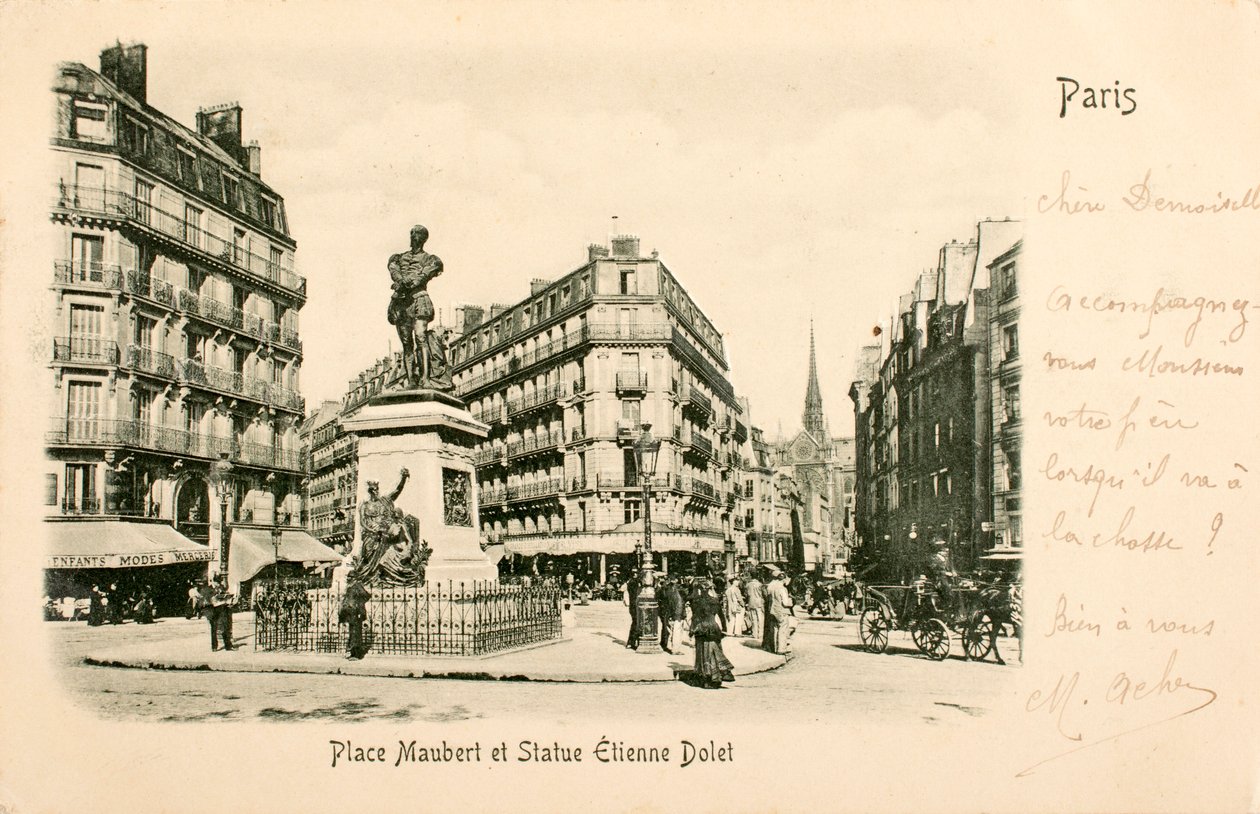 Postal/Place Maubert/Statue Etienne Dolet/Paris/Seine/Ile de France/France de William M. Timlin