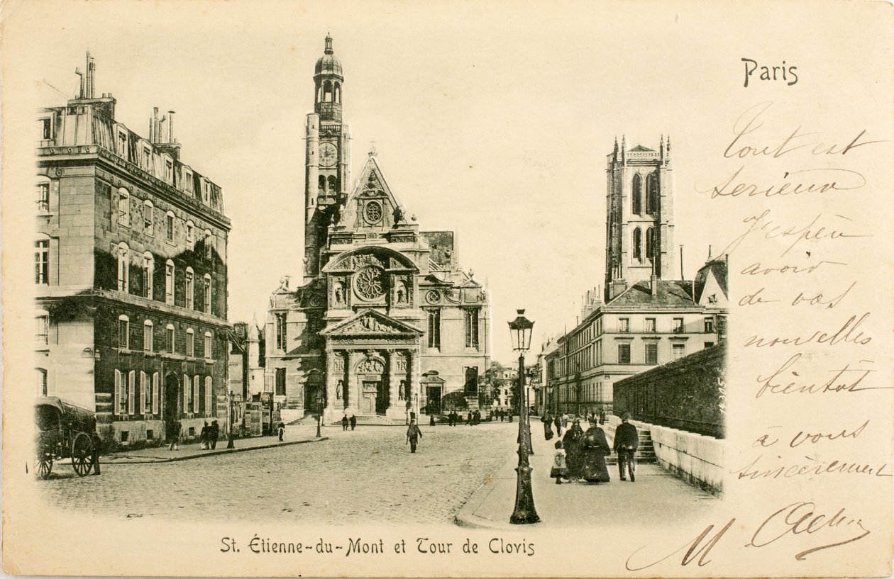 Cartão Postal/Saint Etienne du Mont/Tour de Clovis/Paris/Seine/Ile de France/France de William M. Timlin