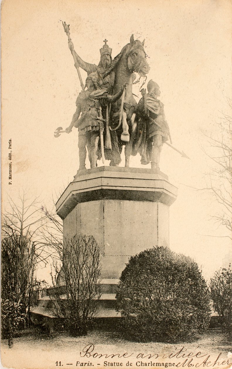 Cartão Postal/Statue de Charlemagne/Paris/Seine/Ile de France/France de William M. Timlin
