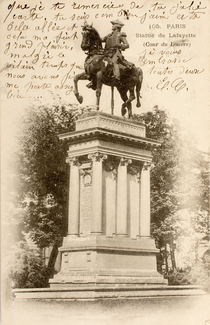 Cartão Postal/Statue de Lafayette/Cour du Louvre/Paris/Seine/Ile de France/France de William M. Timlin