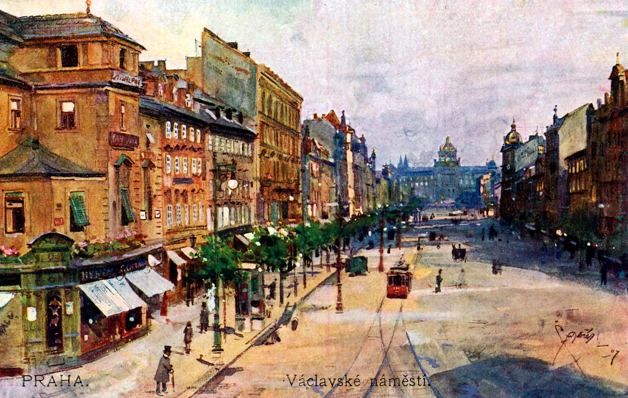 Praga: Praça Venceslau (Vaclavske namesti) de Unbekannter Künstler