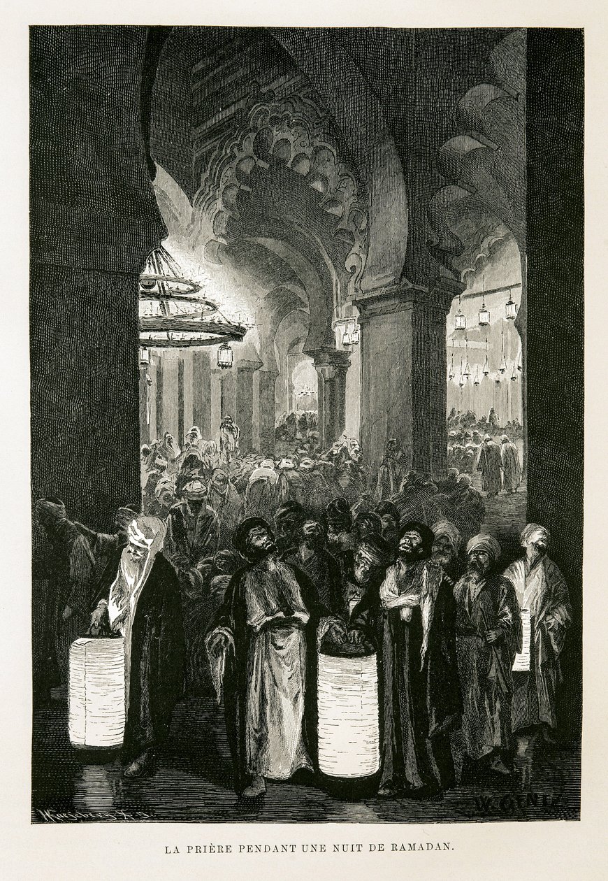 Oração durante uma noite no Ramadão - Ilustração do Atlas do Egipto de Unbekannter Künstler