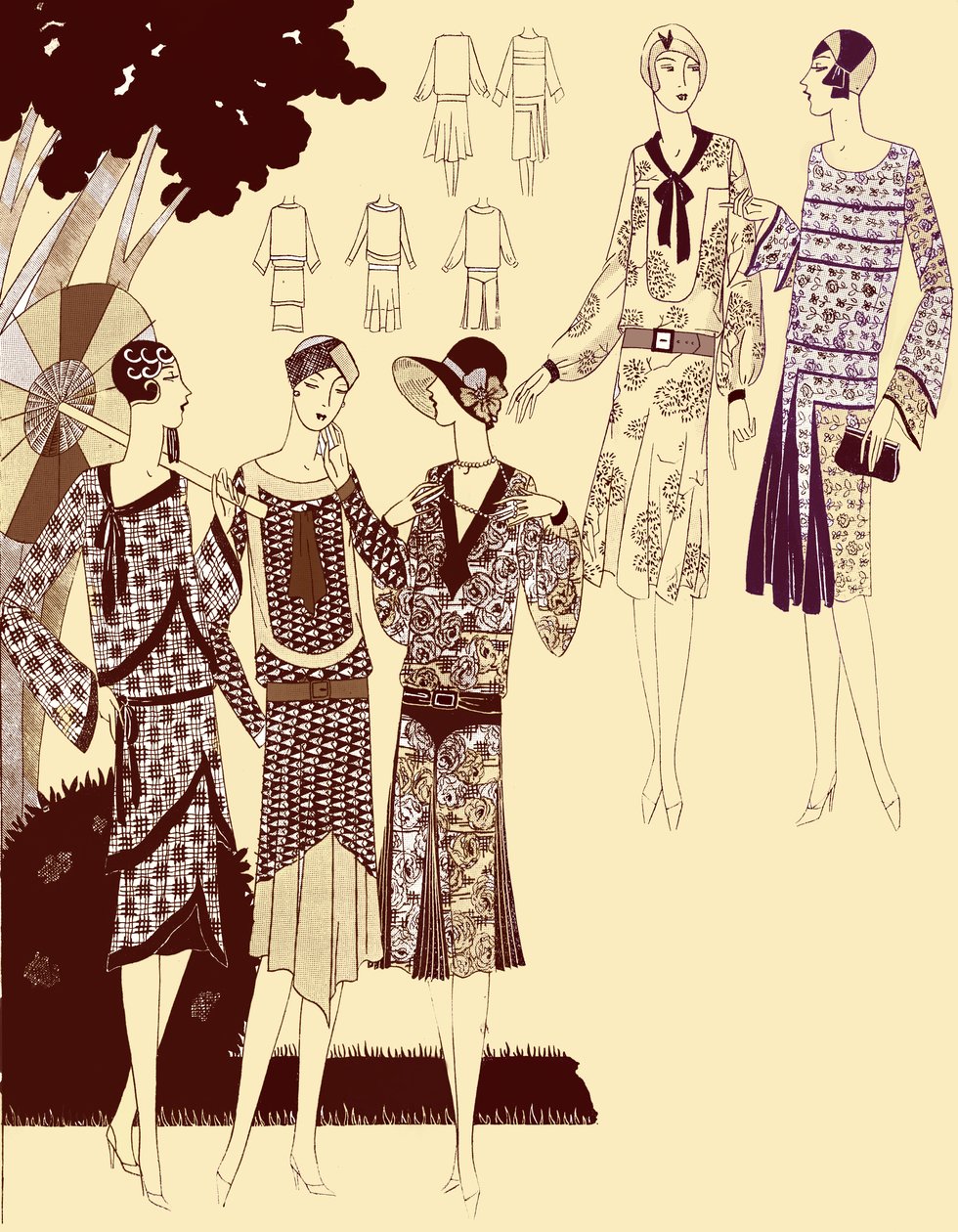 Vestidos estampados na primavera de 1928 de Unbekannter Künstler