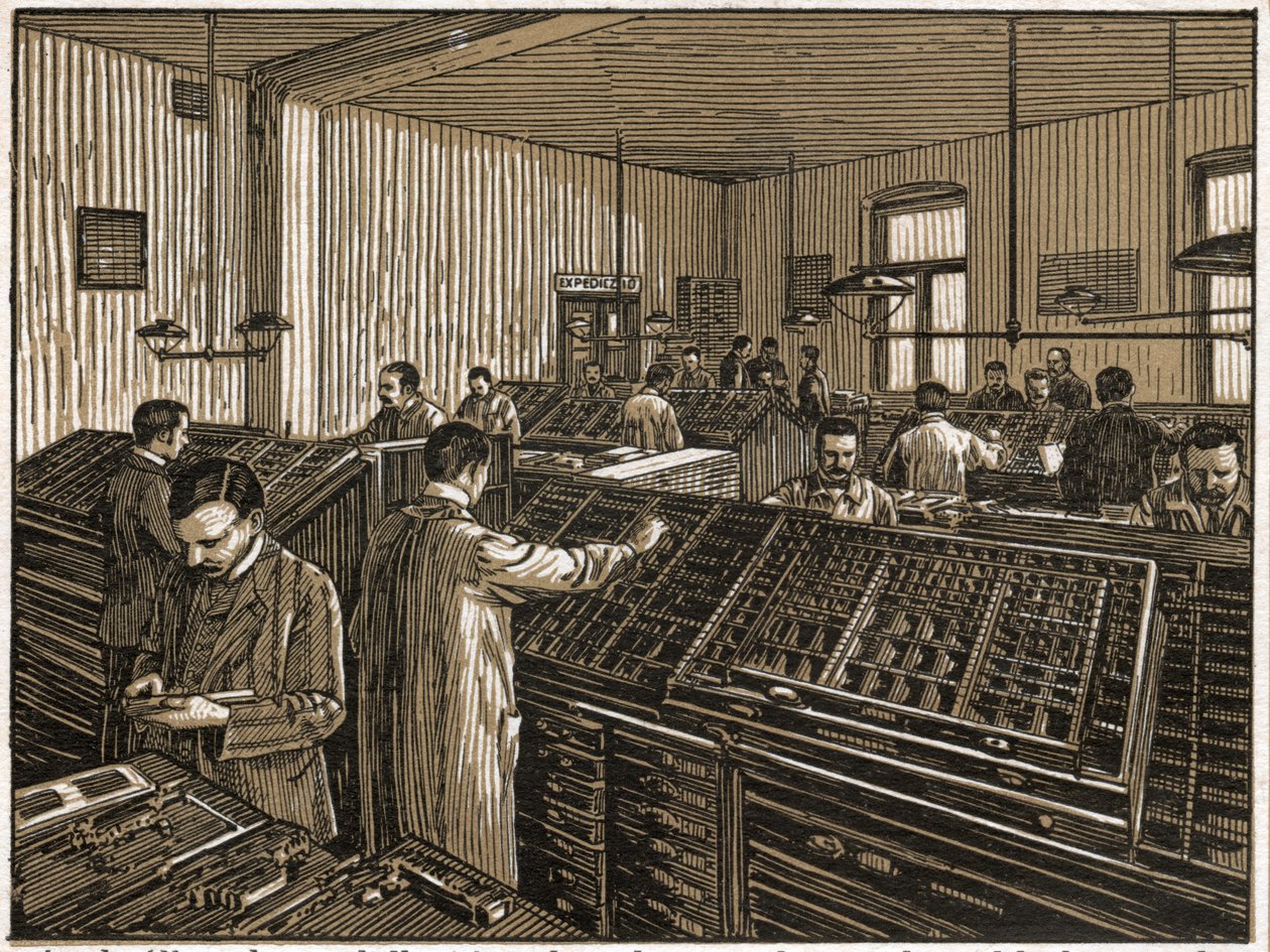 Loja de impressão em Budapeste. (gravura, ca. 1910) de Unbekannter Künstler