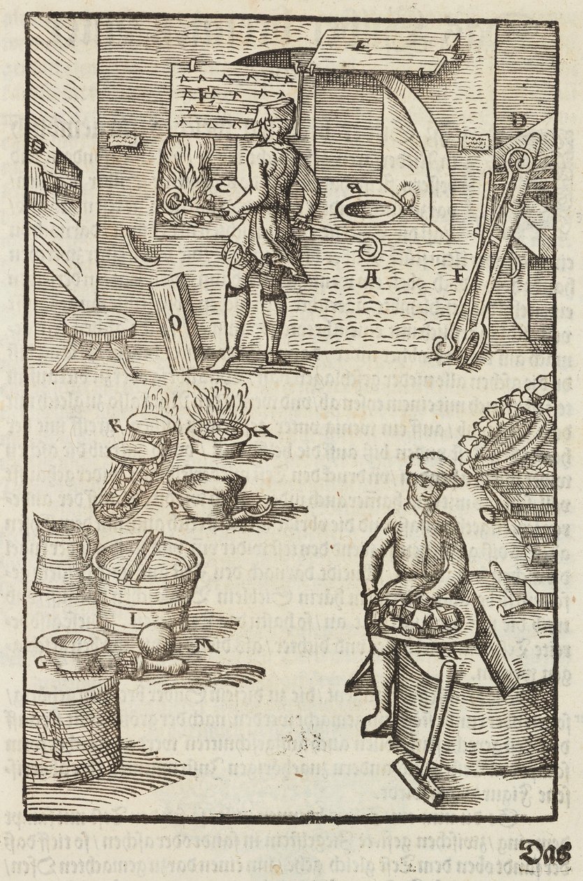 Purificação do minério de prata pelo fogo - Gravura extraída de Description des minerais et des principales methodes d