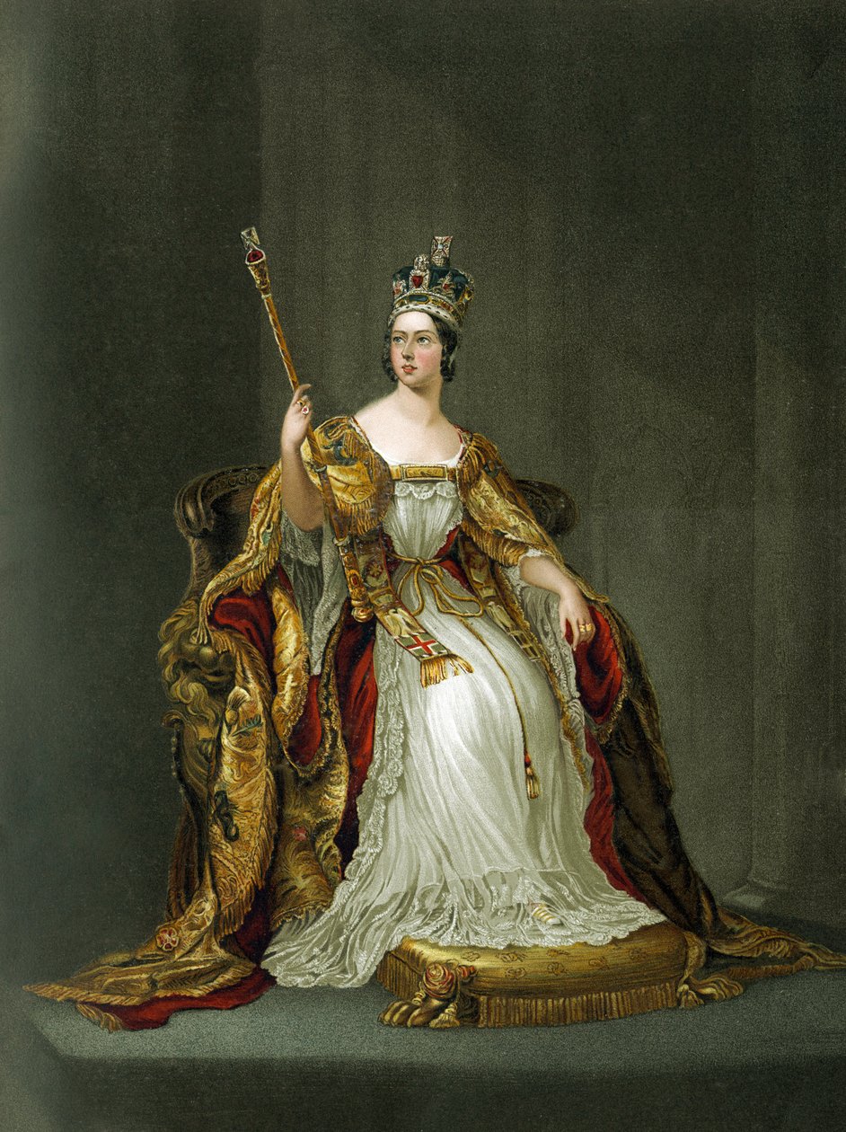 Rainha Vitória de Inglaterra com as suas vestes de coroação em 1837 de Unbekannter Künstler