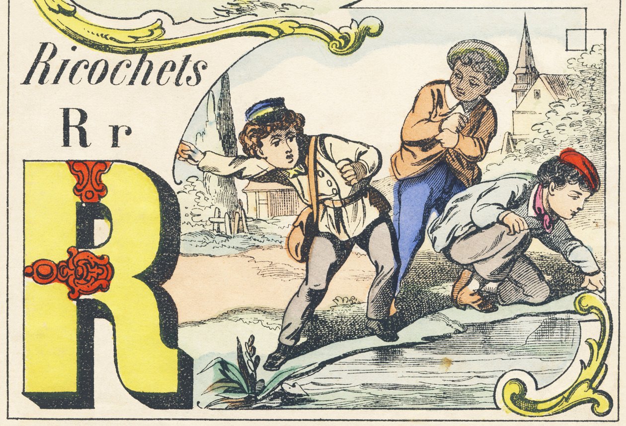 R : ricochetes - Jogos Alfabeto, c.1890 (ilustração) de Unbekannt