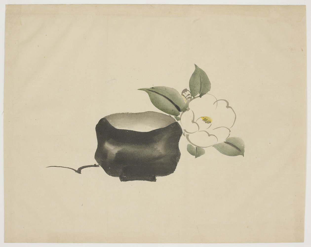 Raku Tea Bowl e White Camellia de Unbekannt