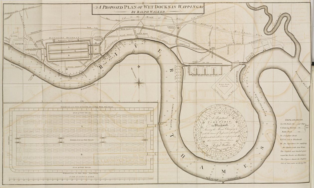 O plano proposto por Ralph Walker de Wet Docks em Wapping, Londres de Unbekannt