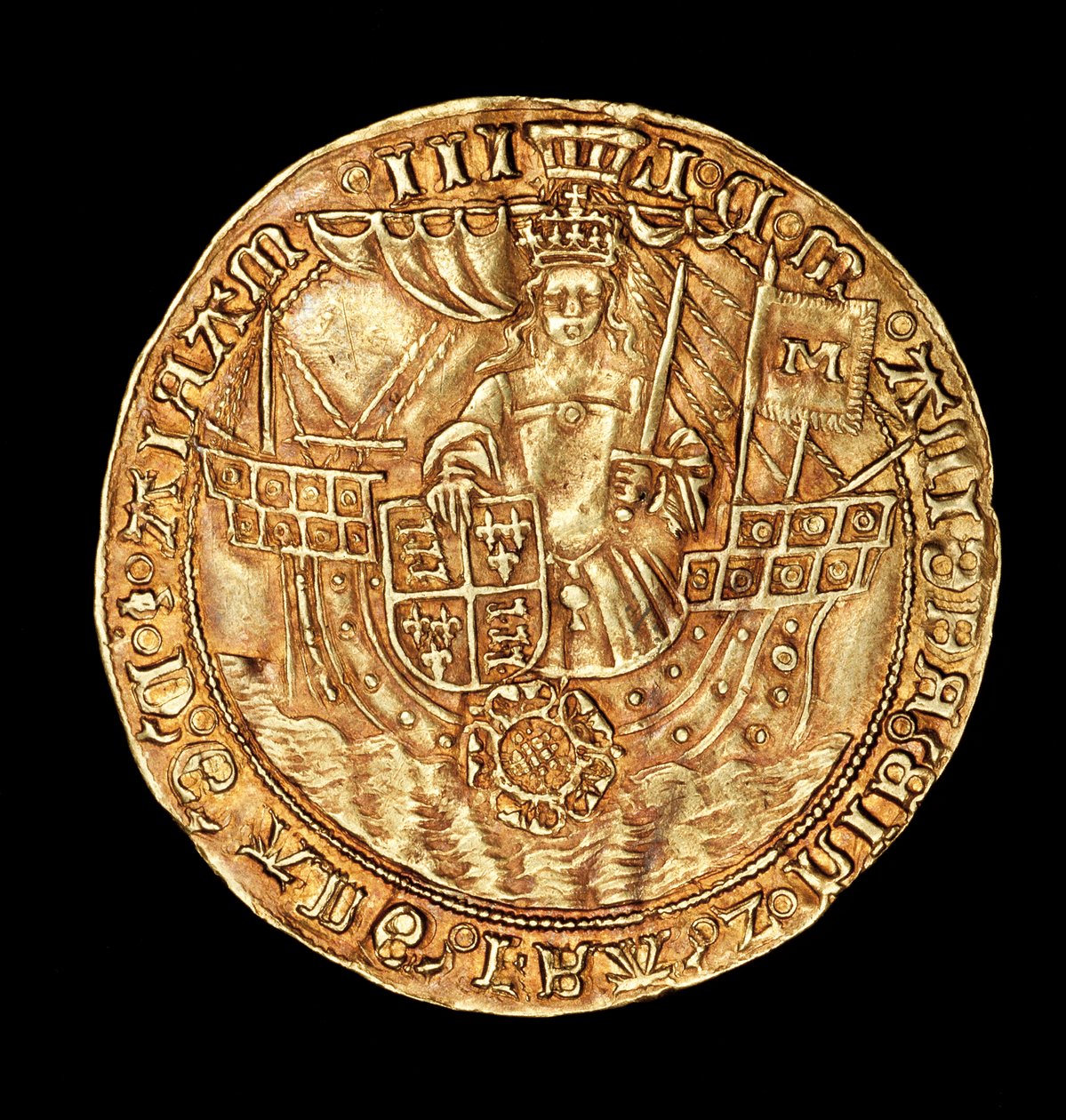 Moeda inglesa rara, Ryal de ouro, Rainha Maria (Bloody Mary) num navio com espada e escudo de Unbekannter Künstler