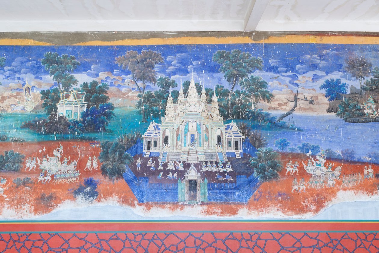 Afrescos Reamker adornando as paredes do complexo do palácio real em Phnom Penh, Camboja (foto) de Unbekannter Künstler