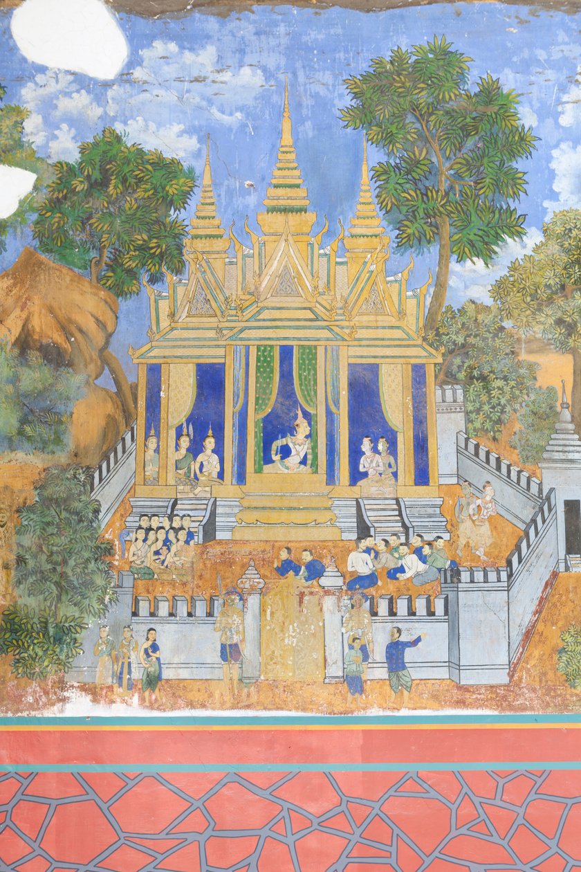 Afrescos Reamker adornando as paredes do complexo do palácio real em Phnom Penh, Camboja (foto) de Unbekannter Künstler