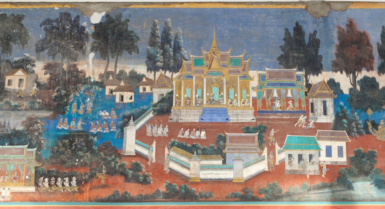 Afrescos Reamker adornando as paredes do complexo do palácio real em Phnom Penh, Camboja (foto) de Unbekannter Künstler