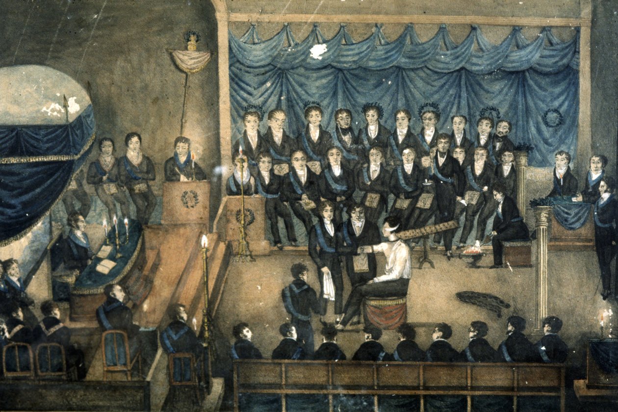 Receção de um pedreiro numa Loja, c. 1820 (aguarela) de Unbekannter Künstler