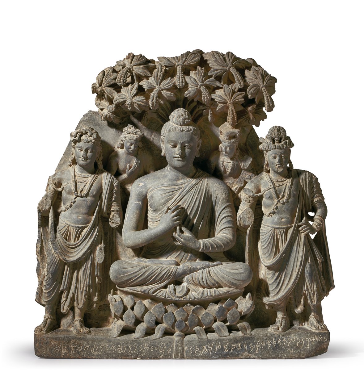 Tríade de Alívio de Buda Shakyamuni Com Bodissatvas, século III-4 (xisto cinzento) de Unbekannter Künstler