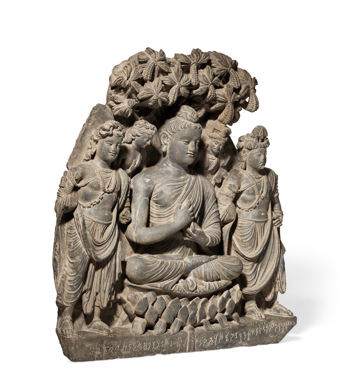 Tríade de Alívio de Buda Shakyamuni Com Bodissatvas, século III-4 (xisto cinzento) de Unbekannter Künstler