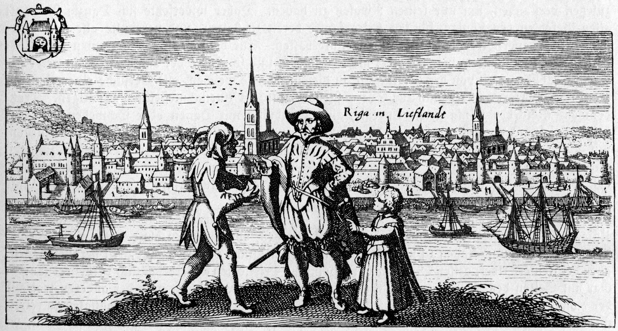 Riga - vista da cidade na margem do rio Daugava, c. 1700. de Unbekannter Künstler