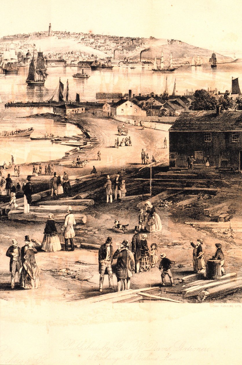Pormenor do quarto direito da gravura do porto de Portland de Unbekannter Künstler