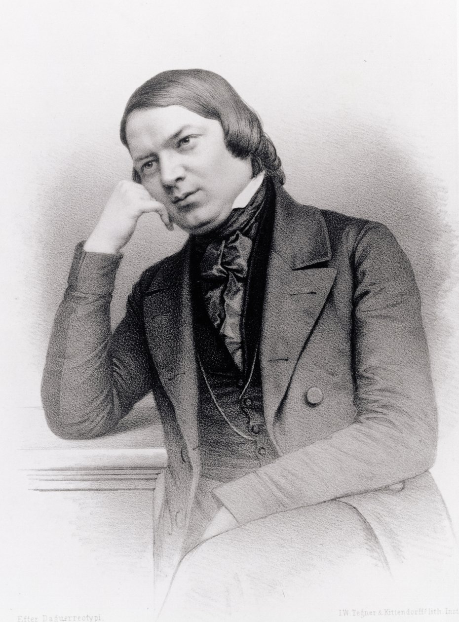Robert Alexander Schumann (1810-56), compositor alemão, gravado por Isaac Wilhelm Tegner (1815-93) e Johann Adolf Kittendorff (1820-1902), depois de um daguerreótipo (litho) de Unbekannt