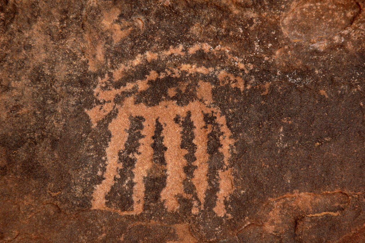 Arte rupestre, Pré-história: Gravura de um antílope Oryx no maciço de Uweinat, Egipto. (Período de 8000 a 3000 anos a.C.). Fotografia de Unbekannt