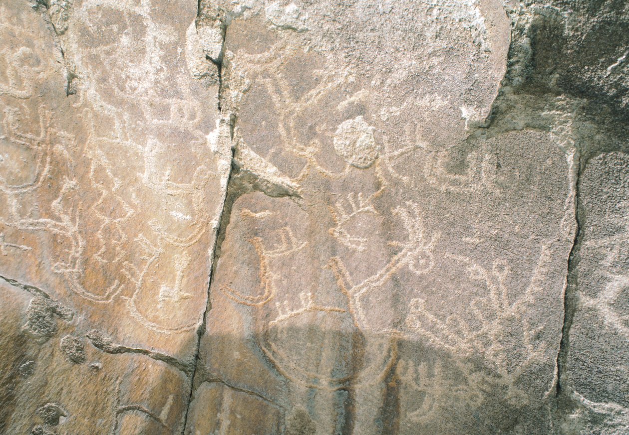 Esculturas rupestres em Hunza Valley, perto da área arqueológica de Karimabad, Paquistão de Benjamin Baud