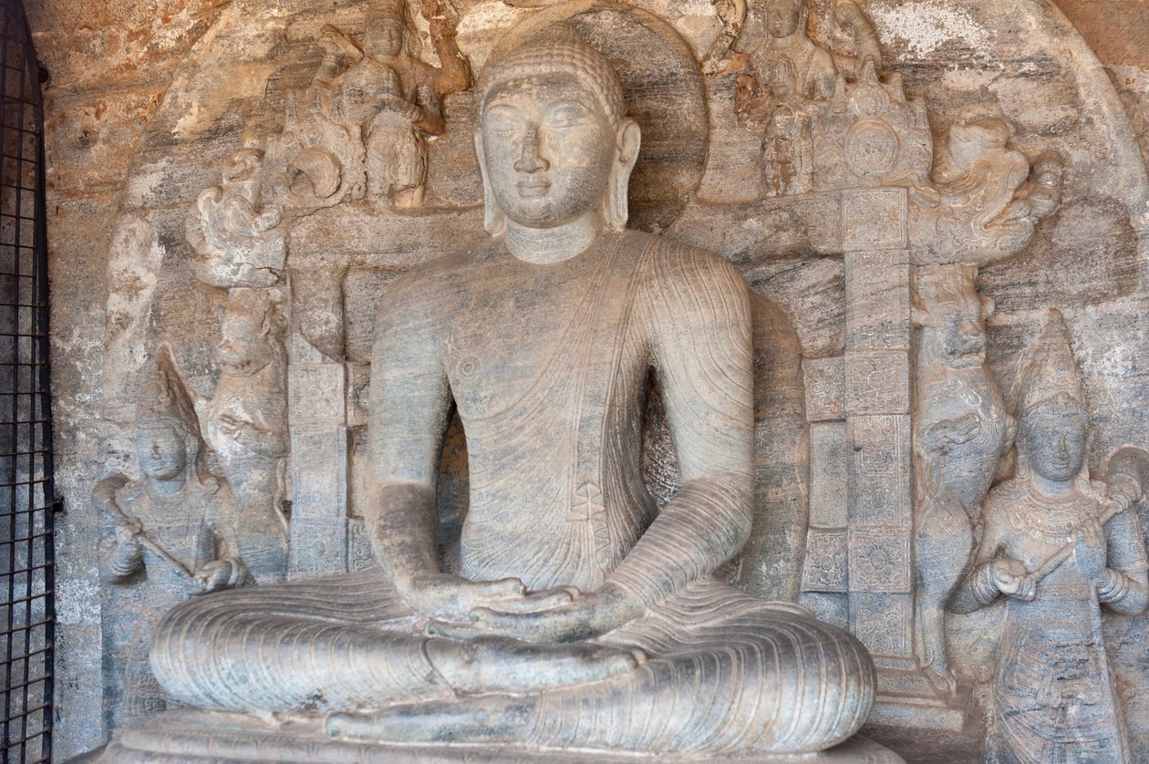 Relevo rochoso de Buda em postura de meditação; Templo Gal Vihara; Polonnaruwa; Sri Lanka; Ásia de Unbekannt